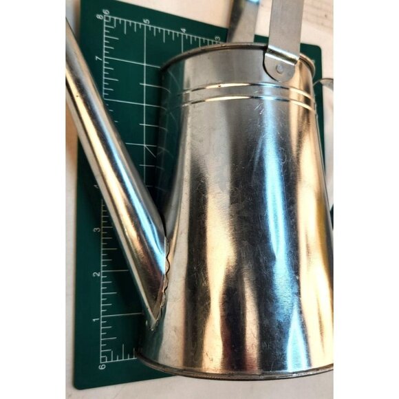 Silver Tin Watering Can With Long Spout & Movable Handle Wall Vase Country Gard - Picture 5 of 13